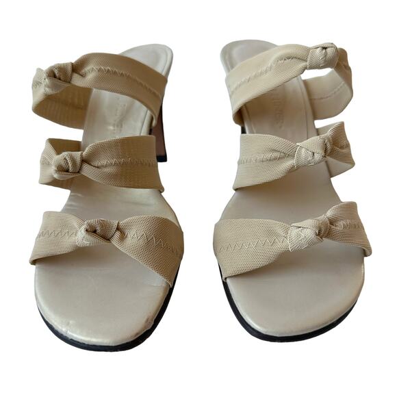 Donald J Pliner Heels Beige Fabric Strappy Slip On Heels Leather Women's Size 8M - Picture 7 of 10